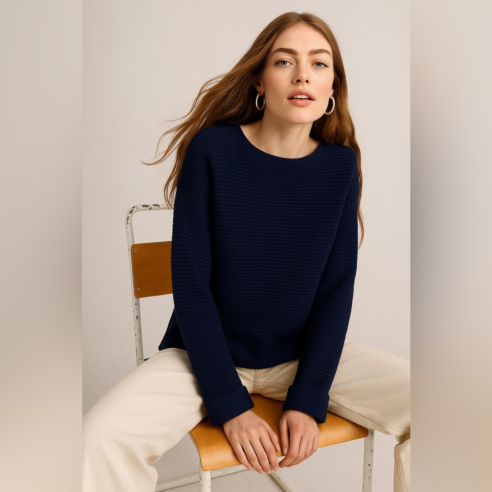 White Stuff Merino Wool Navy Crew Neck Sweater | Size Large - Picture 1 of 8
